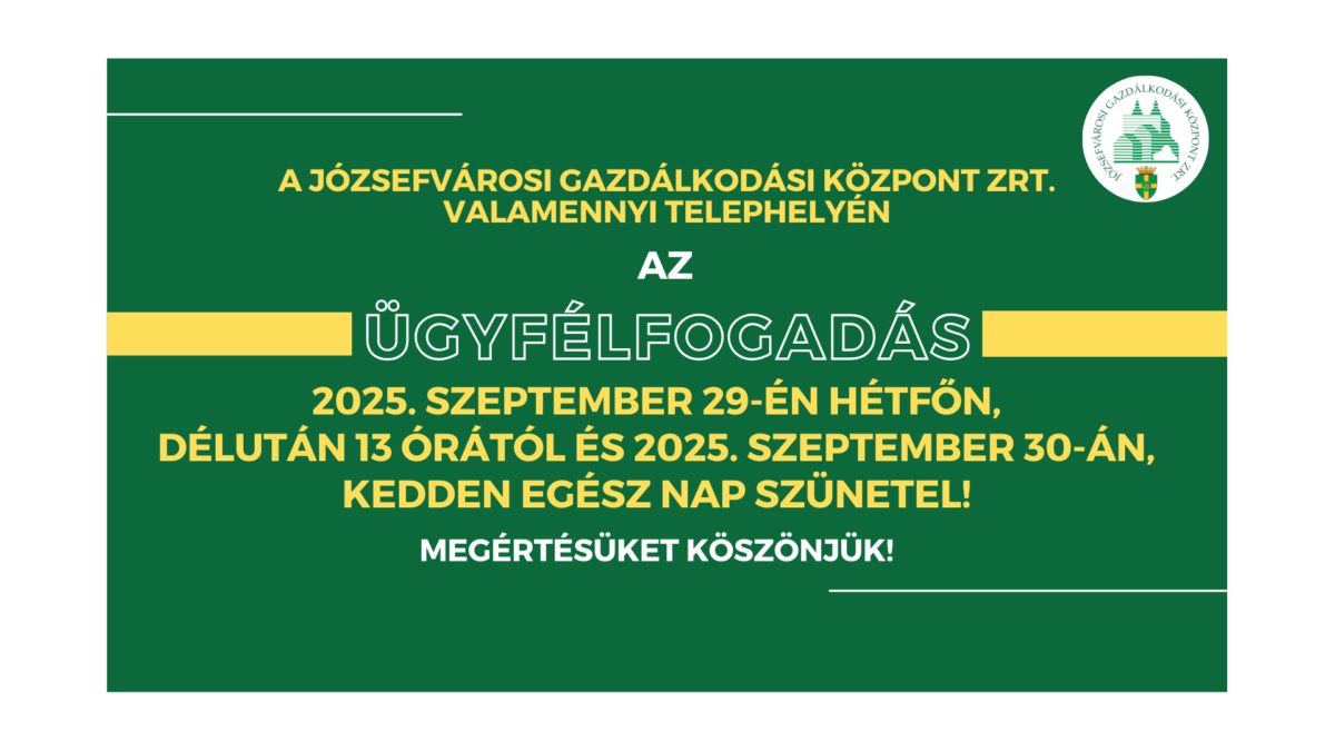 Szünetel az ügyfélfogadás JGK Zrt-nél szeptember 29-én