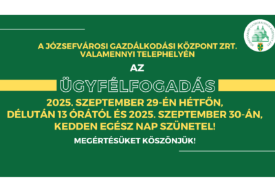 Szünetel az ügyfélfogadás JGK Zrt-nél szeptember 29-én